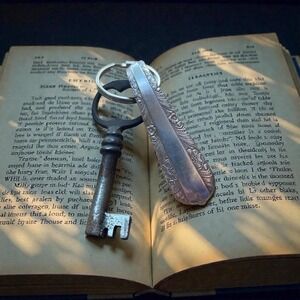 Vintage-Inspired Keychain with Antique Skeleton Key & Ornate Silver plate spoon